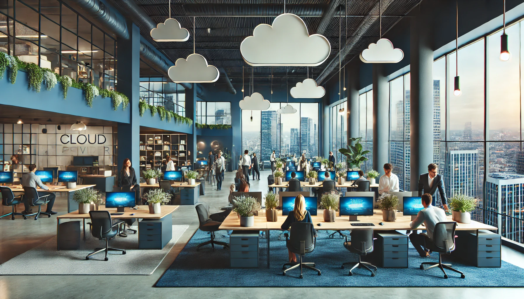 Modern professional cloud workplace environment